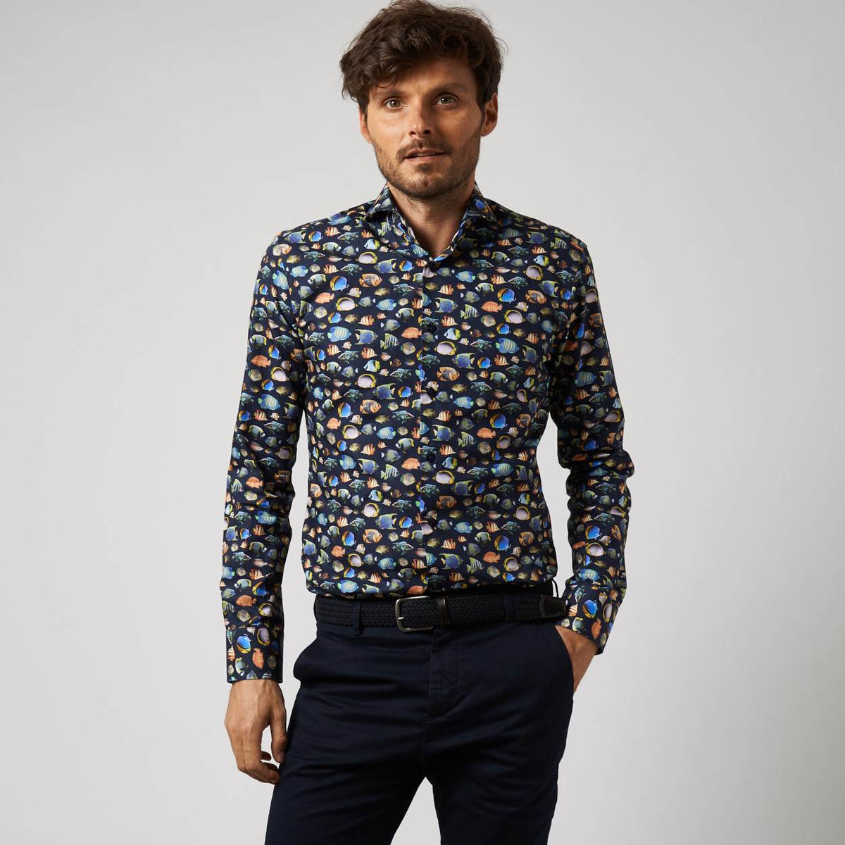 navy poplin overhemd Manzoni - The Art of Camouflage